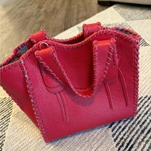 Massimo Leather Red Bag- Genuine 100% Made in Italy